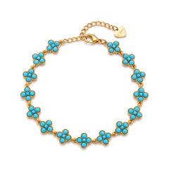 Pulseira de Trevos com Pedras Azul-turquesa