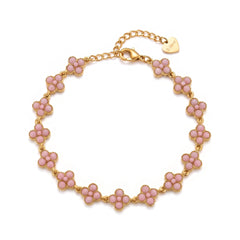 Pulseira de Trevos com Pedras Cor-de-Rosa Pastel