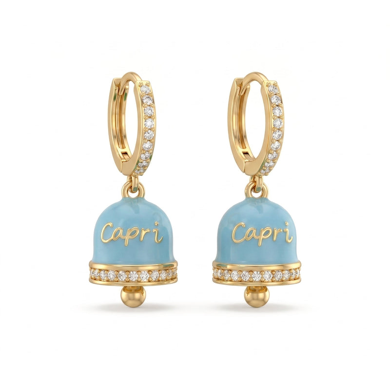 Orecchini a Cerchio Zirconati con Campanella "Capri" Azzurra - My Mo Gioielli