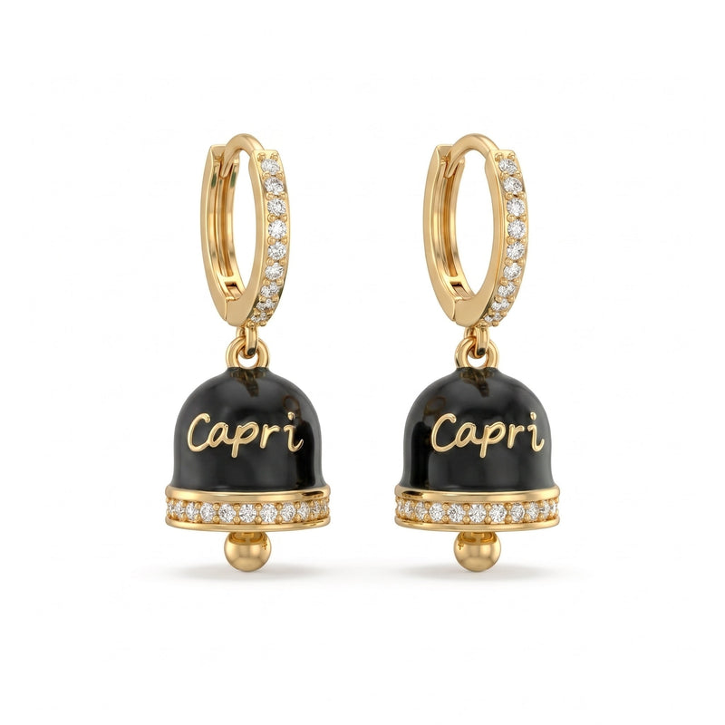 Orecchini a Cerchio Zirconati con Campanella "Capri" Nera - My Mo Gioielli